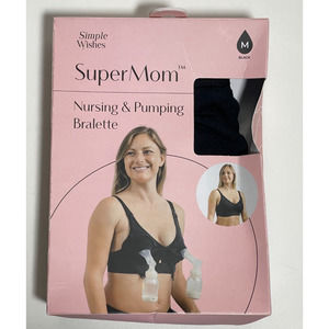 New Simple Wishes Super Mom Nursing & Pumping Bralette Size Medium Black
